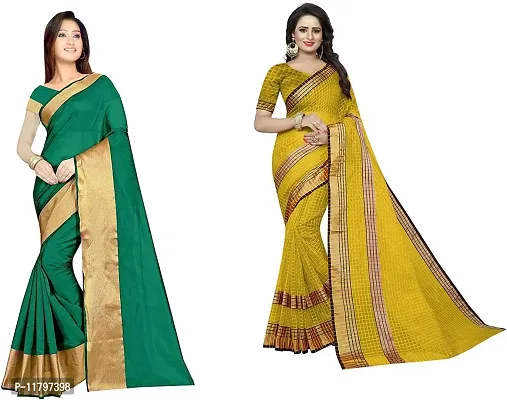 Beautiful Multicoloured Cotton Silk Saree with Blouse piece Pack Of 2-thumb0