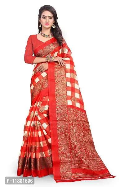 Beautiful Red Art Silk Saree with Blouse piece-thumb0