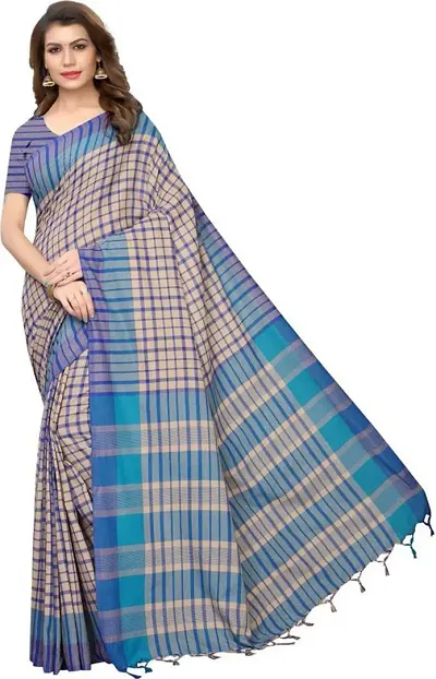 Beautiful Cotton Silk Checked Saree With Blouse Piece