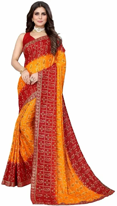 Georgette Bandhani Print Lace Border Sarees with Blouse piece