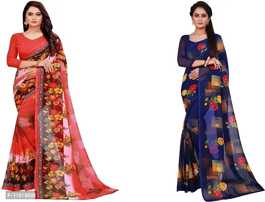 Beautiful Georgette Saree with Blouse Piece Pack Of 2-thumb0