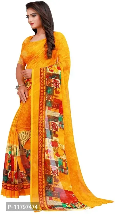 Beautiful Yellow Georgette Saree with Blouse piece-thumb2