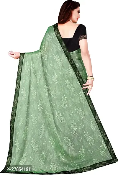 Elegant Floral Print Bollywood Lycra Blend Women Saree With Blouse Piece -Green For Women-thumb3