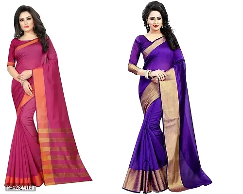 SAADHVI Women Multicolored Printed Cotton Silk Saree With Unstitched Blouse Pack Of 2(FL-IF-T1036-FL-IF-MonicapalluRani)-thumb0