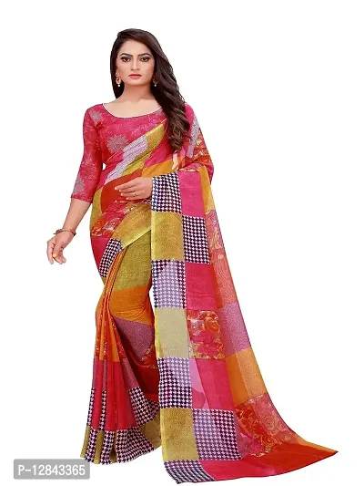 SAADHVI Womens Georgette Printed Combo Saree With Unstithed Blouse (Red & White) (GEO_12_GEO_82$)-thumb2