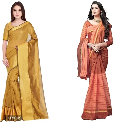 Beautiful Multicoloured Cotton Silk Saree with Blouse piece Pack Of 2-thumb0