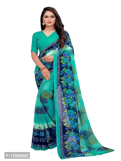 SAADHVI Womens Georgette Printed Combo Saree With Unstithed Blouse (Orange Turquoise) (GEO_08_GEO_32)-thumb2