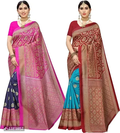 Beautiful Cotton Silk Saree with Blouse Piece Pack Of 2-thumb0