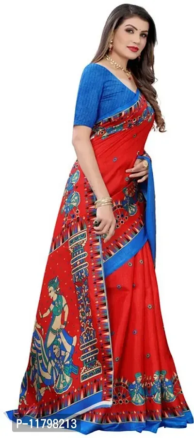 Beautiful Red Art Silk Saree with Blouse piece-thumb3