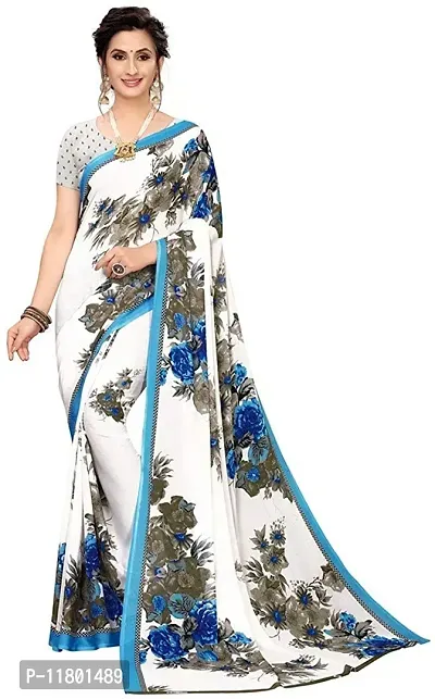 Beautiful White Georgette Saree with Blouse piece-thumb0