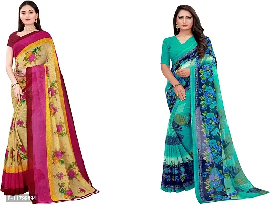 Beautiful Multicoloured Georgette Saree with Blouse piece Pack Of 2-thumb0