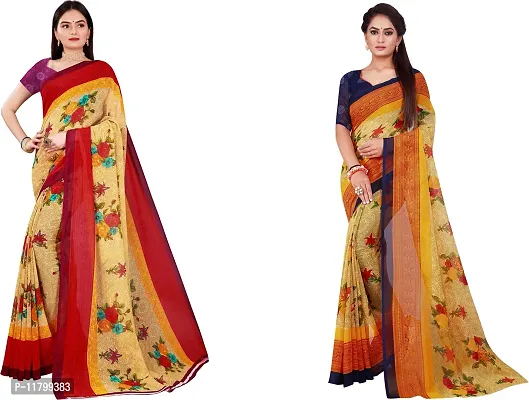 Beautiful Multicoloured Georgette Saree with Blouse piece Pack Of 2-thumb0