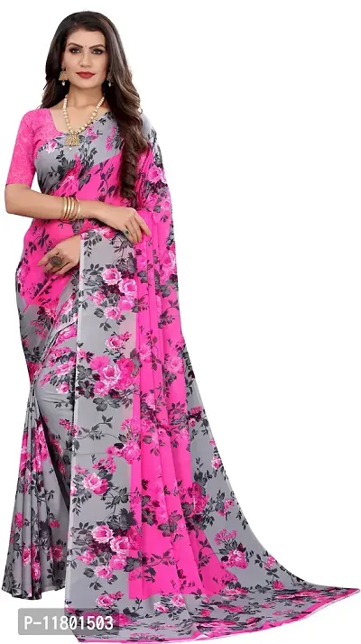 Beautiful Pink Georgette Saree with Blouse piece-thumb0