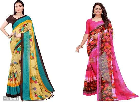 Beautiful Multicoloured Georgette Saree with Blouse piece Pack Of 2-thumb0