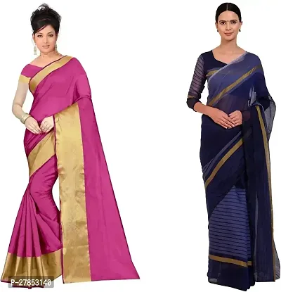 Elegant Daily Wear Cotton Silk Women Saree With Blouse Piece -Pack Of 2 For Women-thumb0