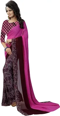 Elegant Printed Bollywood Georgette Women Saree With Blouse Piece -Purple For Women-thumb1