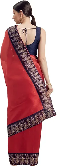 Beautiful Red Art Silk Saree with Blouse piece-thumb1