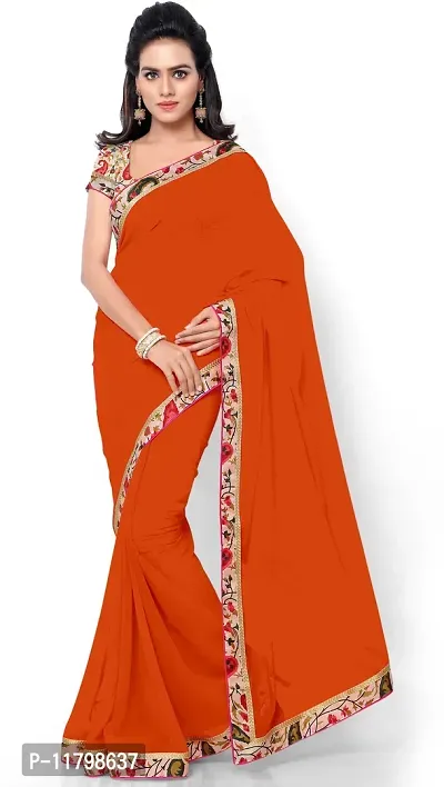 Beautiful Orange Georgette Saree with Blouse piece-thumb0