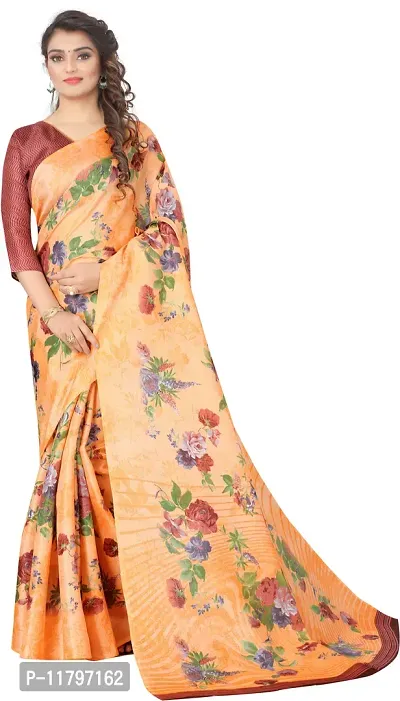 Beautiful Orange Art Silk Saree with Blouse piece-thumb0