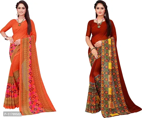 Beautiful Multicoloured Georgette Saree with Blouse piece Pack Of 2-thumb0