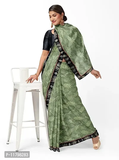 Beautiful Green Cotton Blend Saree with Blouse piece