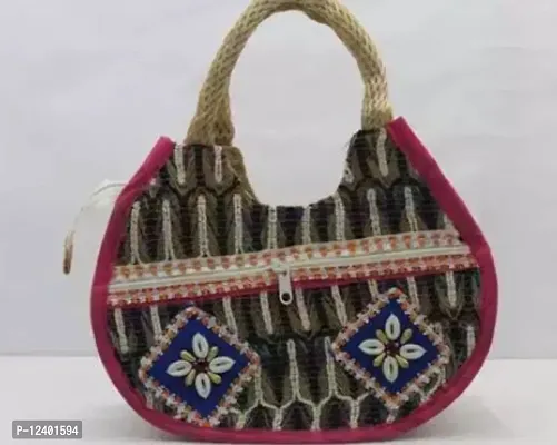 Stylish Pink Jute Handbags For Women-thumb0