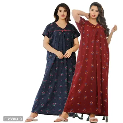 Stylish Multicoloured Cotton Printed Nighty For Women, Pack Of 2-thumb0