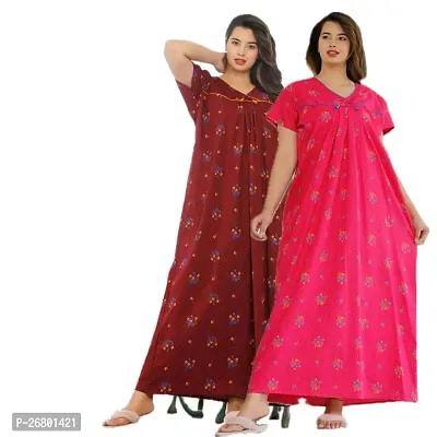 Stylish Multicoloured Cotton Printed Nighty For Women, Pack Of 2-thumb0