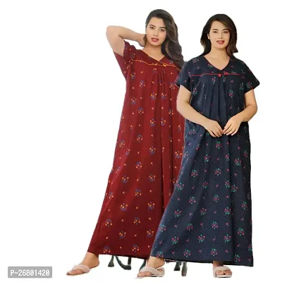 Stylish Multicoloured Cotton Printed Nighty For Women, Pack Of 2