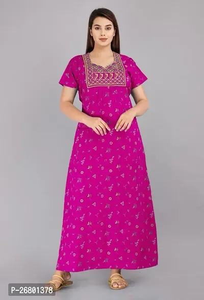 Stylish Pink Cotton Printed Nighty For Women