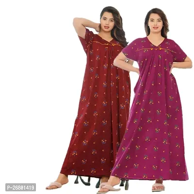 Stylish Multicoloured Cotton Printed Nighty For Women, Pack Of 2