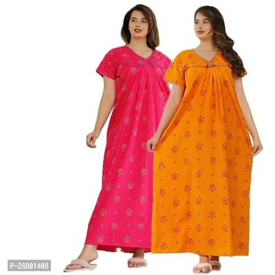 Stylish Multicoloured Cotton Printed Nighty For Women, Pack Of 2-thumb0