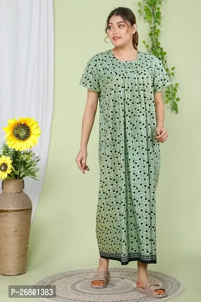 Stylish Green Cotton Printed Nighty For Women-thumb0