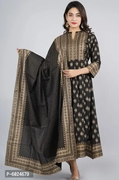 Trendy Beautiful Rayon Stitched Ethnic Gown with Dupatta-thumb2