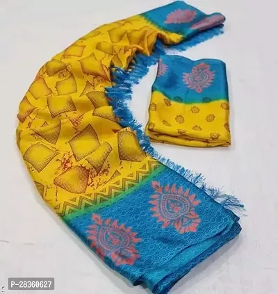 Stylish Chiffon Yellow Printed Saree with Blouse piece-thumb0