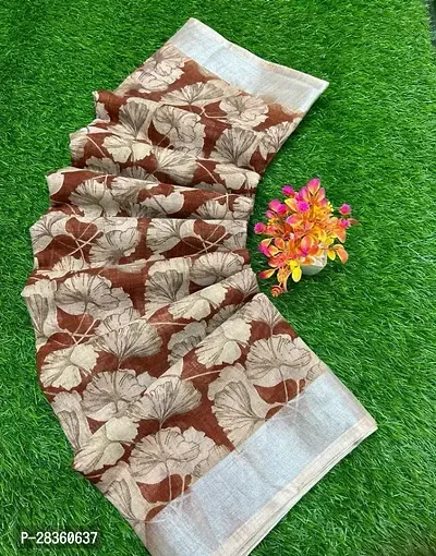 Stylish Cotton Brown Printed Saree with Blouse piece-thumb0