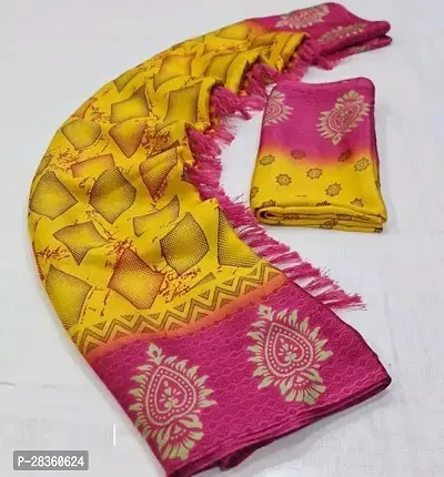 Stylish Chiffon Yellow Printed Saree with Blouse piece