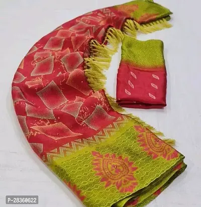 Stylish Chiffon Red Printed Saree with Blouse piece