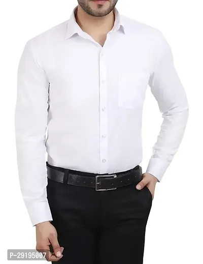 Stylish White Cotton Blend Solid Long Sleeves Formal Shirts For Men