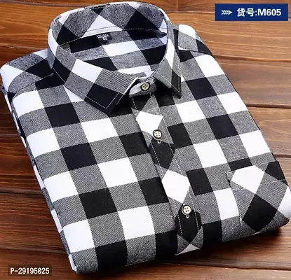 Reliable White Cotton Blend Checked Long Sleeves Shirts For Men-thumb0