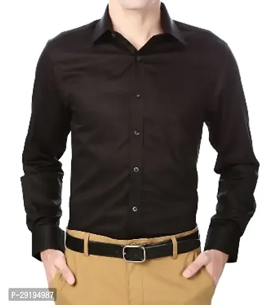 Stylish Black Cotton Blend Solid Long Sleeves Formal Shirts For Men