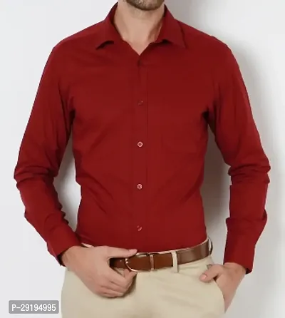Stylish Red Cotton Blend Solid Long Sleeves Formal Shirts For Men-thumb0