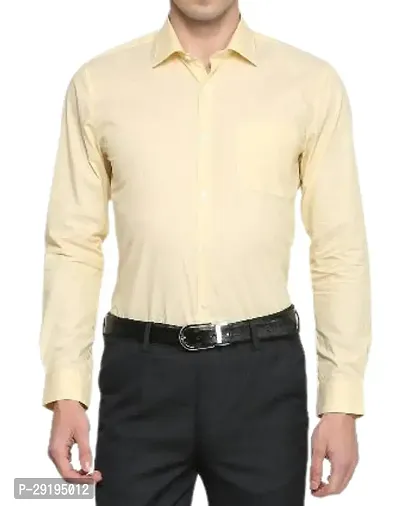 Stylish Yellow Cotton Blend Solid Long Sleeves Formal Shirts For Men-thumb0