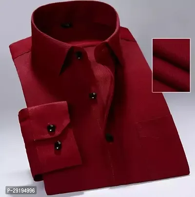 Stylish Red Cotton Blend Solid Long Sleeves Formal Shirts For Men-thumb0