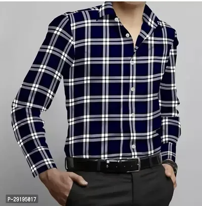 Reliable Blue Cotton Blend Checked Long Sleeves Shirts For Men