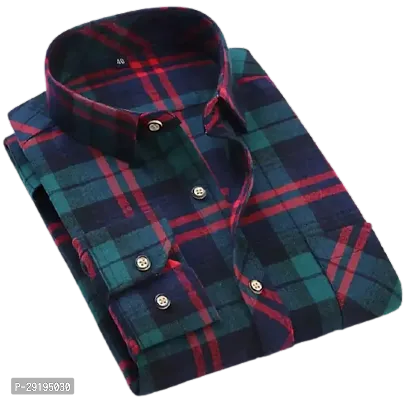 Reliable Green Cotton Blend Checked Long Sleeves Shirts For Men-thumb0