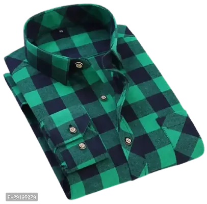 Reliable Green Cotton Blend Checked Long Sleeves Shirts For Men-thumb0