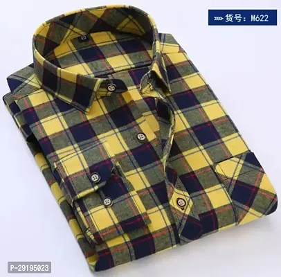 Reliable Yellow Cotton Blend Checked Long Sleeves Shirts For Men-thumb0