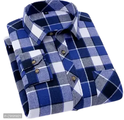 Reliable Navy Blue Cotton Blend Checked Long Sleeves Shirts For Men-thumb0