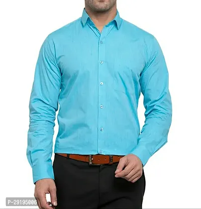 Stylish Blue Cotton Blend Solid Long Sleeves Formal Shirts For Men-thumb0